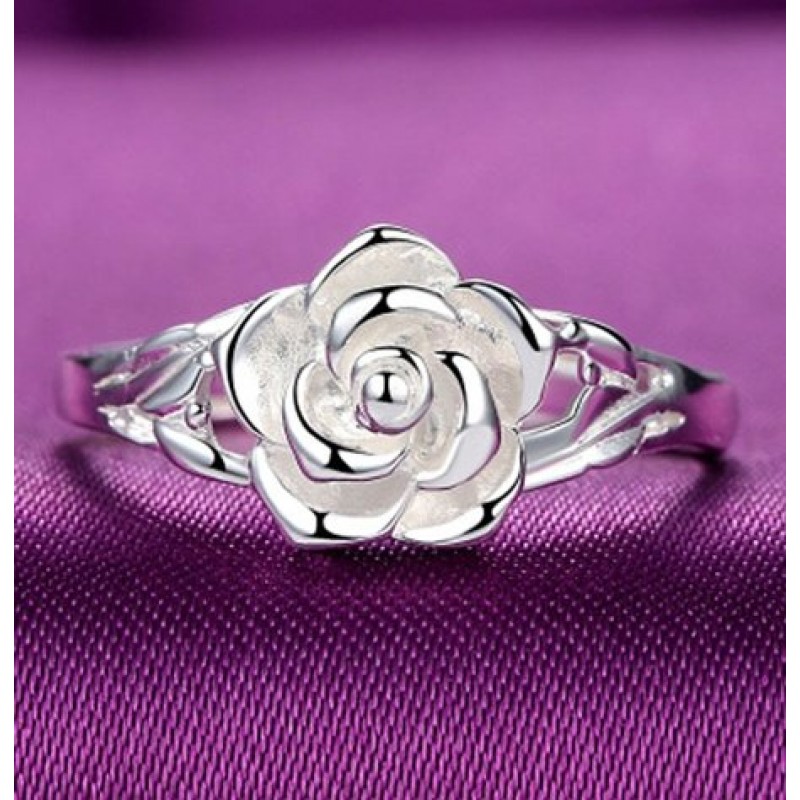 Pure Silver Rose Flower Ring Ladies Silver Jewelry Jewelry Flower Ring