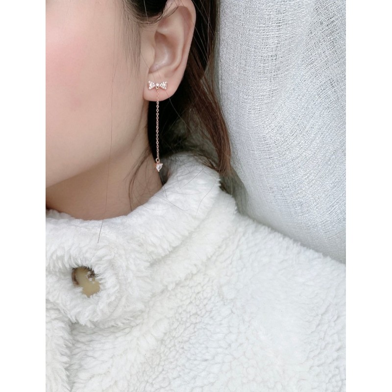 Sterling Silver Bowknot Tassel Simple Stud Earrings