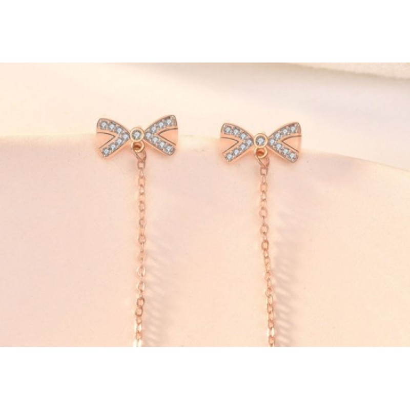 Sterling Silver Bowknot Tassel Simple Stud Earrings