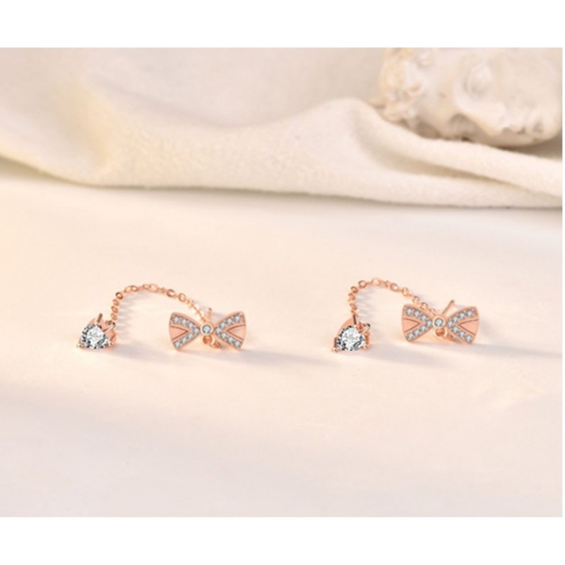 Sterling Silver Bowknot Tassel Simple Stud Earrings