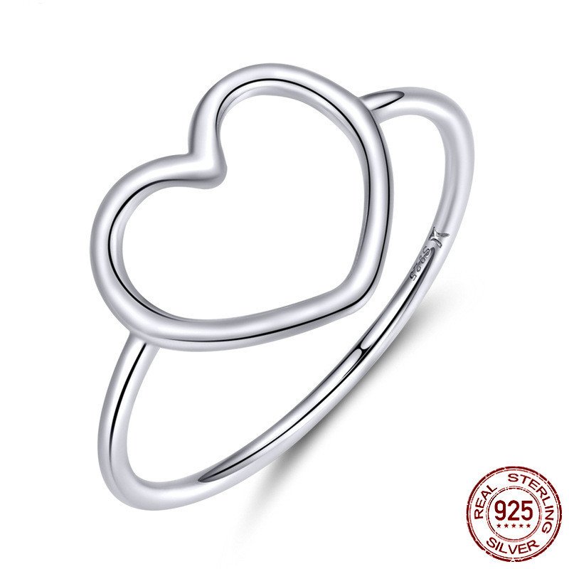 S925 Sterling Silver Ring Ladies Simple Fashion Heart-shaped Plain Silver Ring