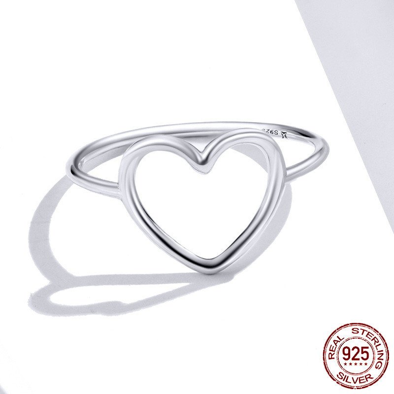 S925 Sterling Silver Ring Ladies Simple Fashion Heart-shaped Plain Silver Ring