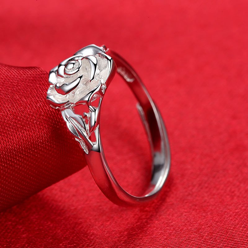 Pure Silver Rose Flower Ring Ladies Silver Jewelry Jewelry Flower Ring
