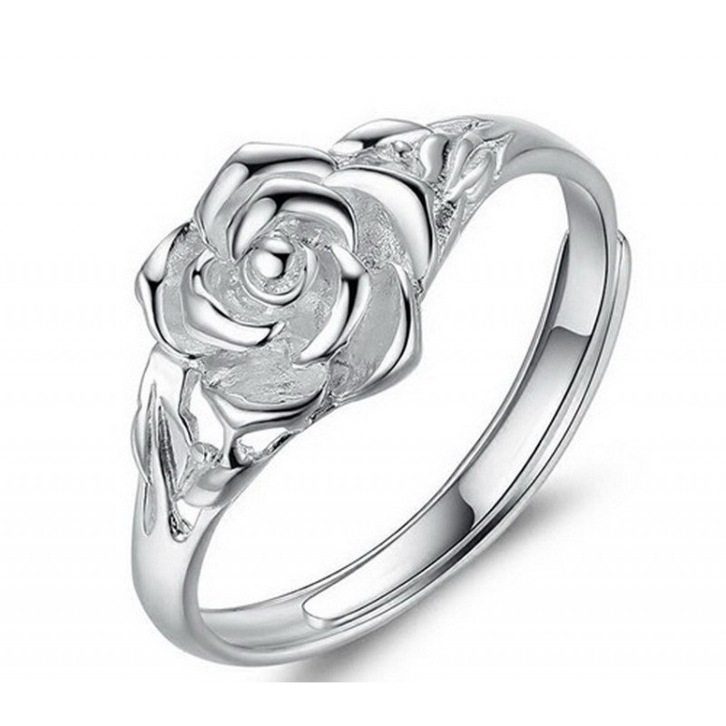 Pure Silver Rose Flower Ring Ladies Silver Jewelry Jewelry Flower Ring