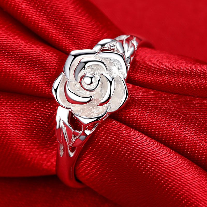 Pure Silver Rose Flower Ring Ladies Silver Jewelry Jewelry Flower Ring