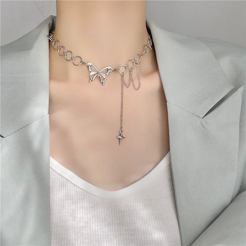 Ladies Butterfly Necklace Pendant Clavicle Chain N...