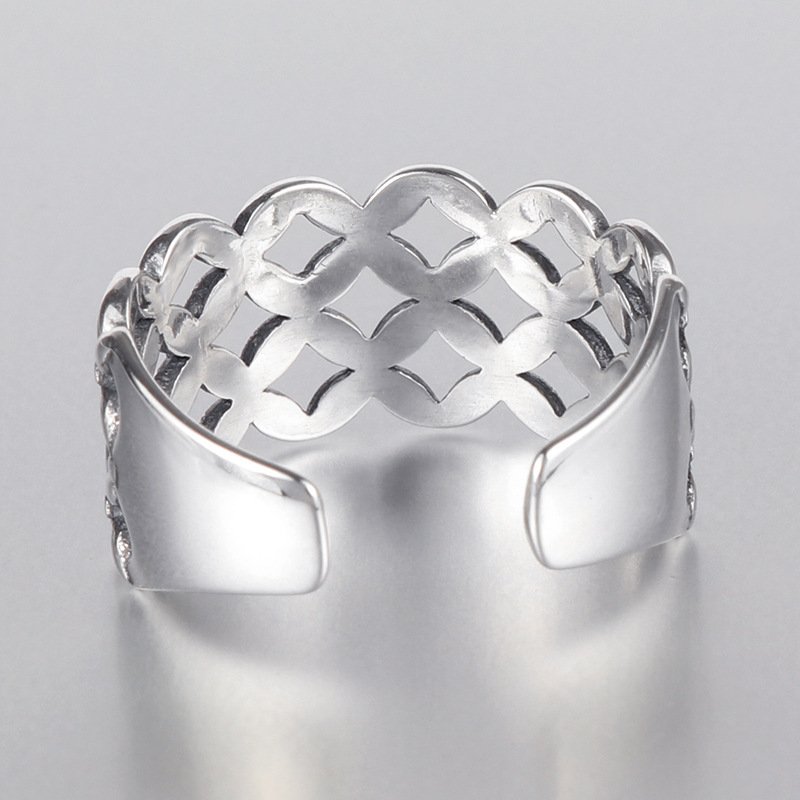 S925 Sterling Silver Vintage Hollow Mesh ring Silver Ring