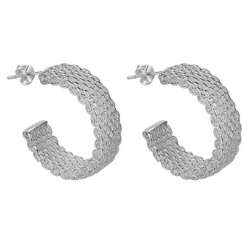 925 silver plated earrings mesh earrings female ea...