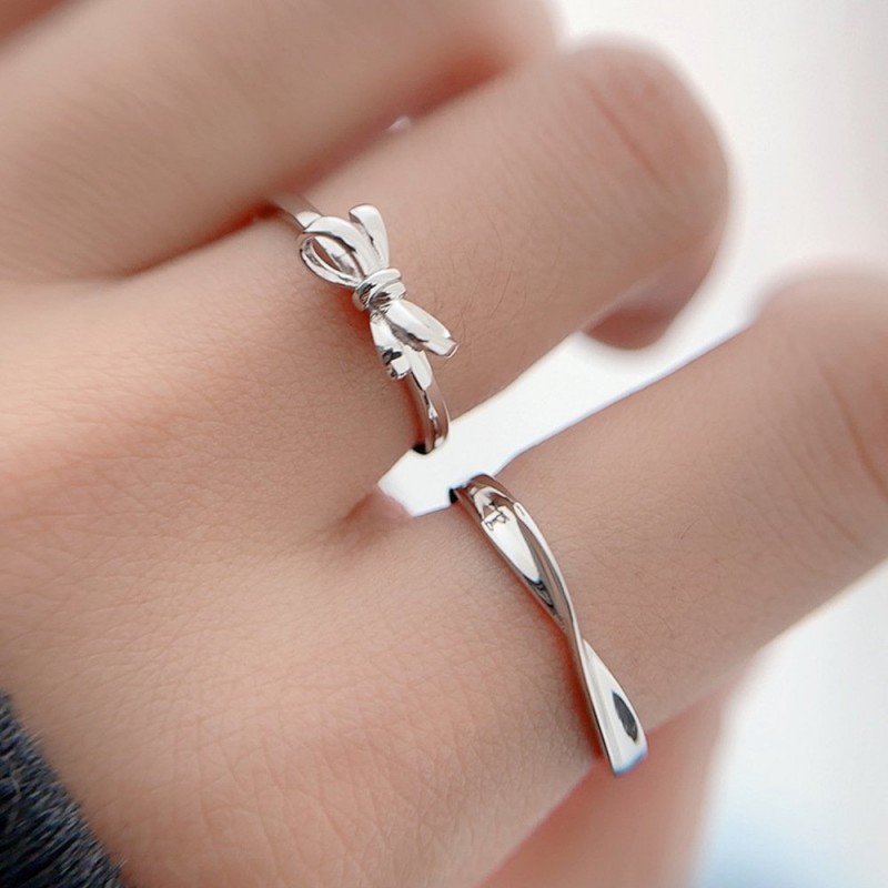 S925 Silver Bow Couple Ring