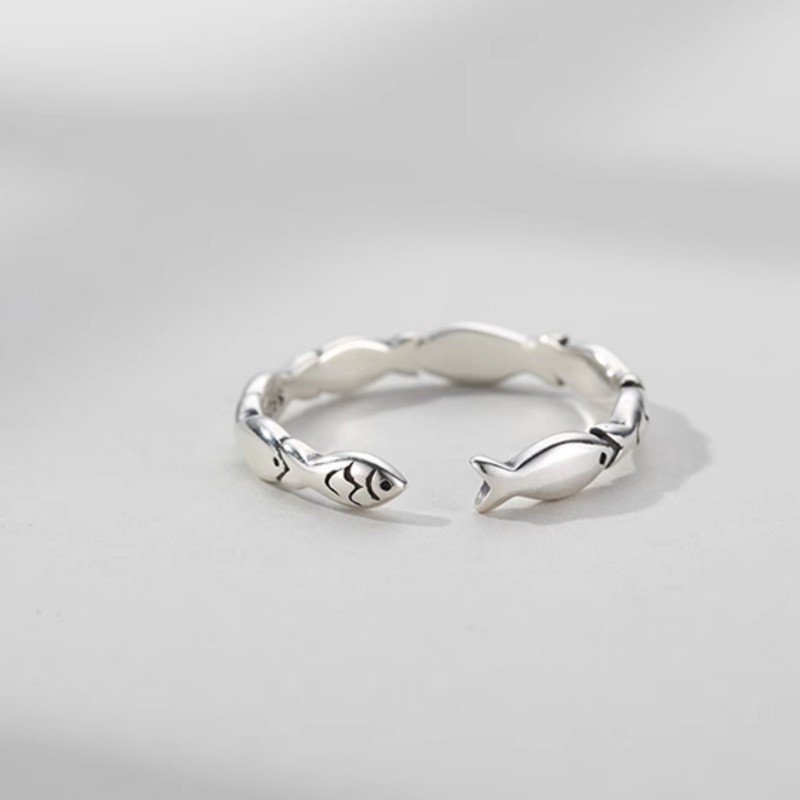 Women's S925 Sterling Silver Vintage Silver Fish Ring