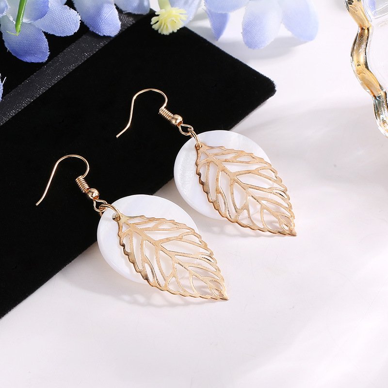All-match Geometric Earrings Natural Shell Leaf Co...