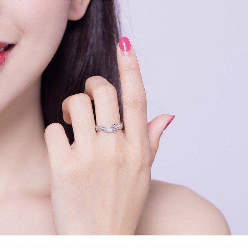 Sterling silver ring white feather ring