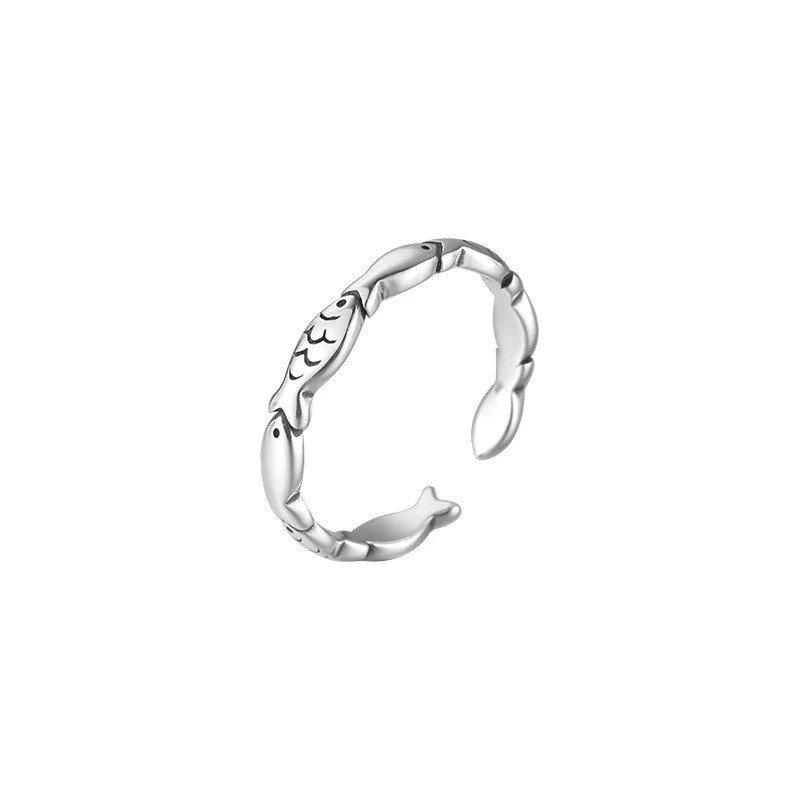Women's S925 Sterling Silver Vintage Silver Fish Ring