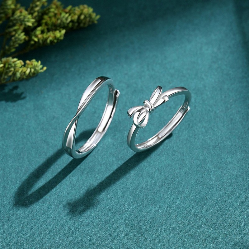 S925 Silver Bow Couple Ring