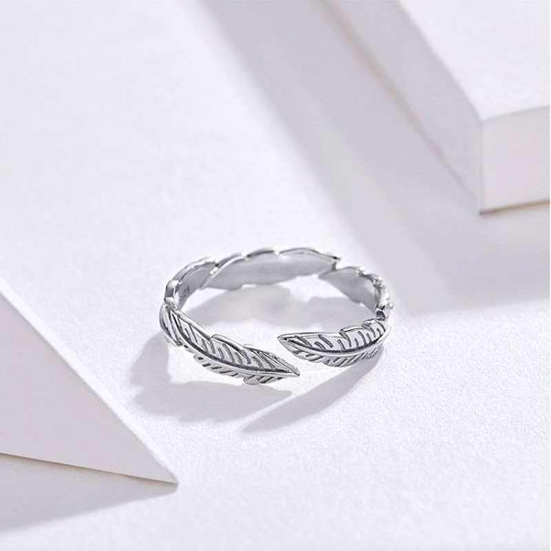 Sterling silver ring white feather ring