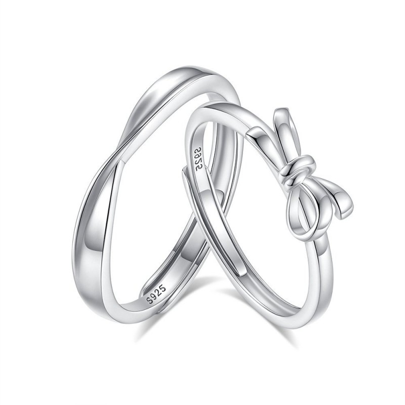 S925 Silver Bow Couple Ring